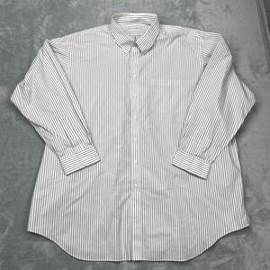 Paul Fredrick Dress Shirt Men 20-37 White Striped 2 Ply Cotton Non-Iron Pinpoint